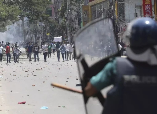 Police dispersing protesters during the Bangladesh Quota Reform Movement